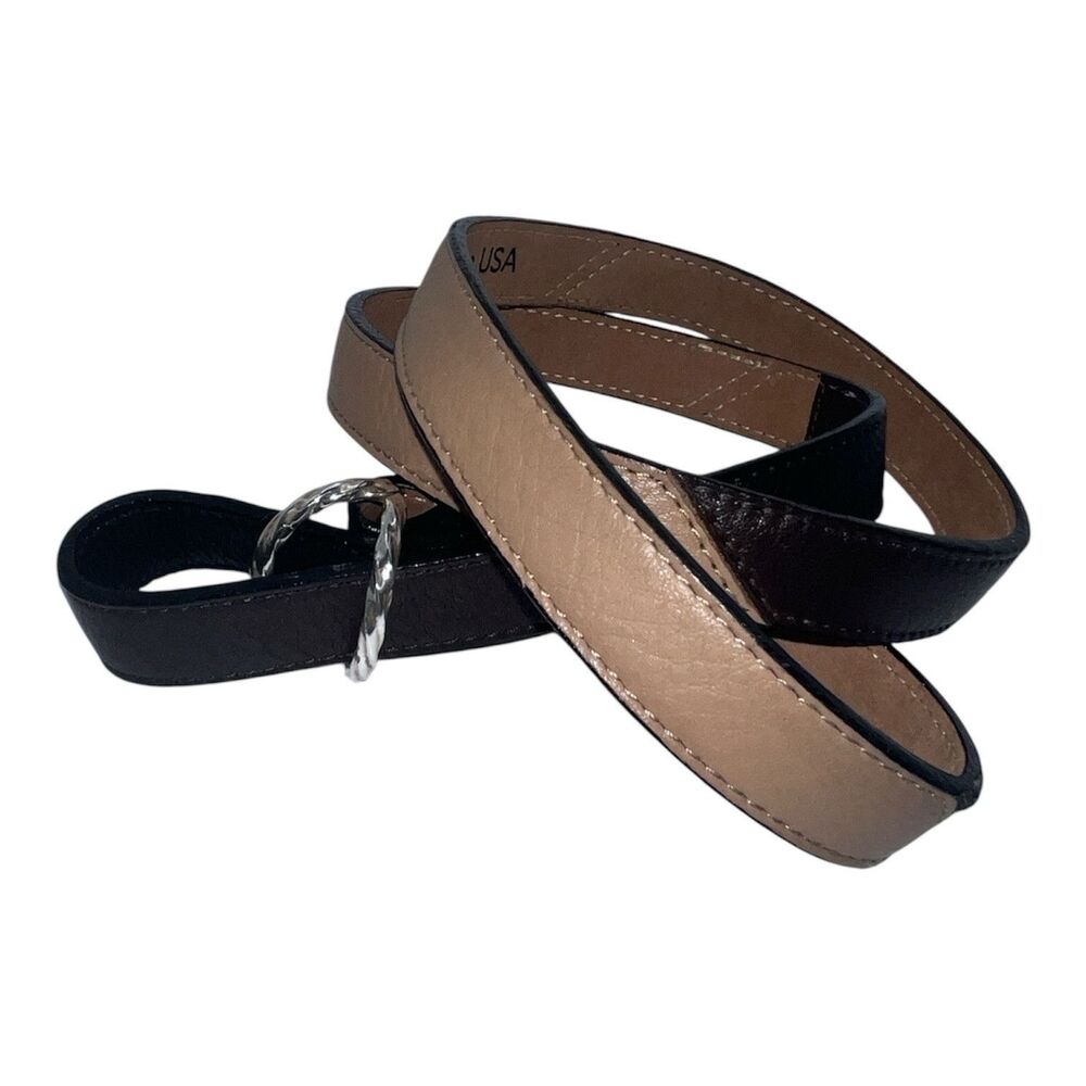 Brighton BLOCK PARTY Leather Belt Sz M 36-38 two-tone brown USA Made B21249